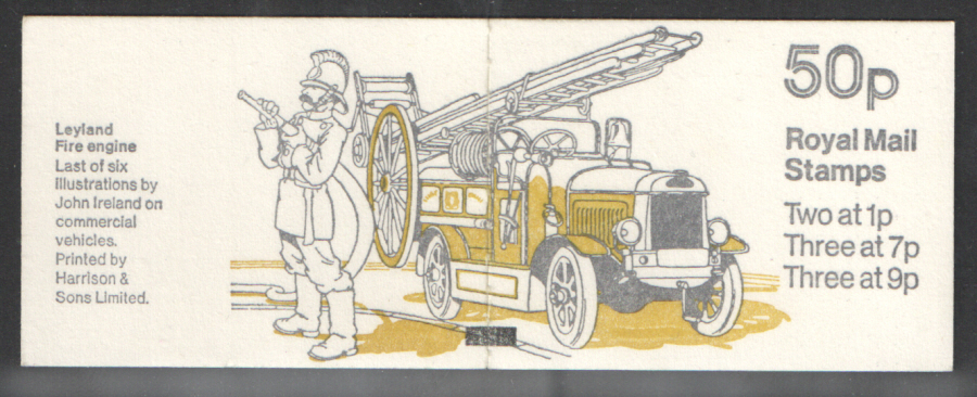 (image for) FB8A / DB9(8) + BMB Perf E1 Leyland Fire Engine 50p Booklet. Trimmed at right.